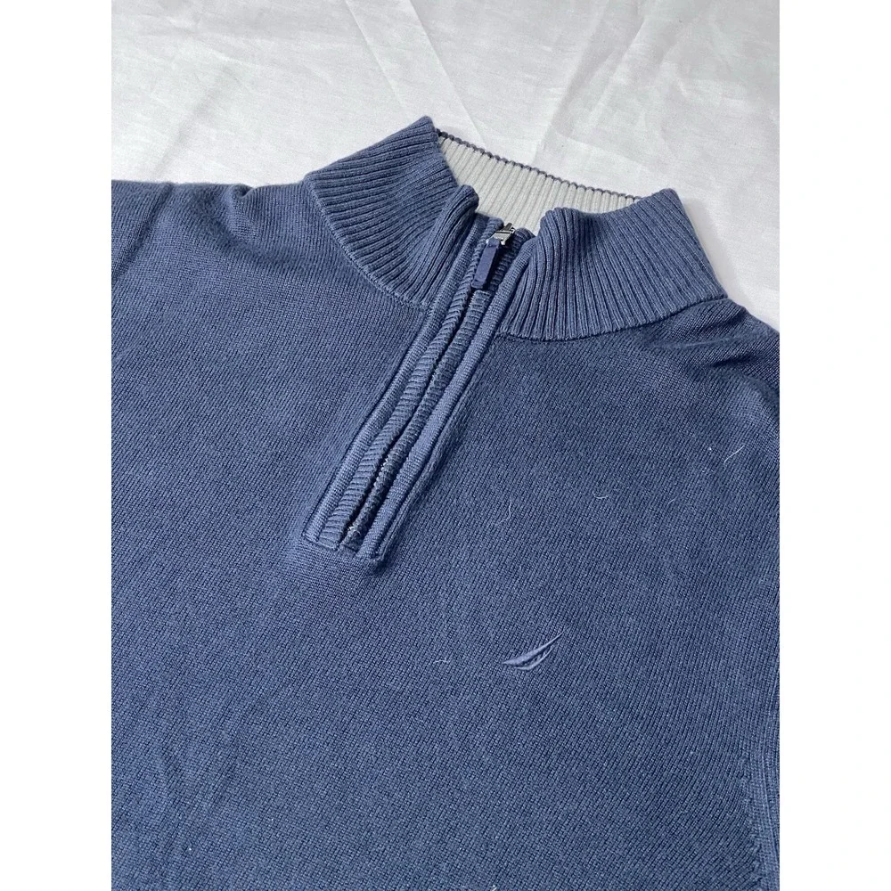 Nautica Mens Blue‎ Long Sleeve Fleece Quarter Zip Size Large Mock Neck